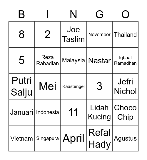 Raisha Dara Mareike Bingo Card