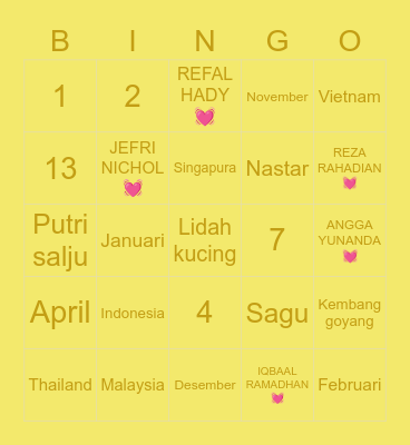 PUNYA NADILS. Bingo Card