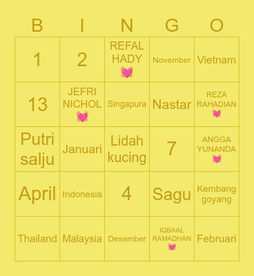 PUNYA NADILS. Bingo Card