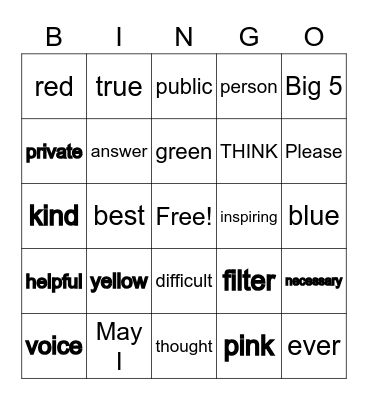 SEL BINGO!! Bingo Card