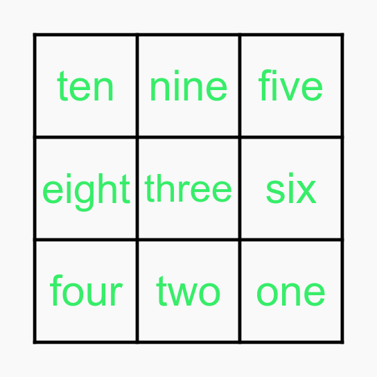 Number Word Bingo Card