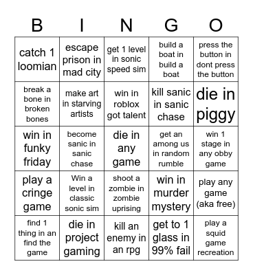 Roblox Bingo Card
