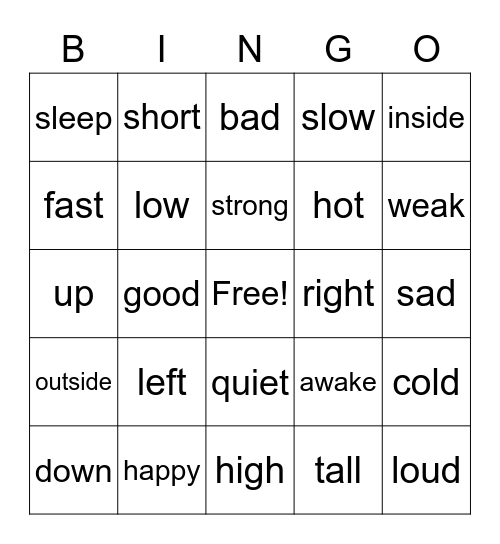 Opposite bingo Card