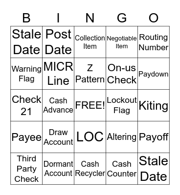 Teller Training Key Terms Bingo Card
