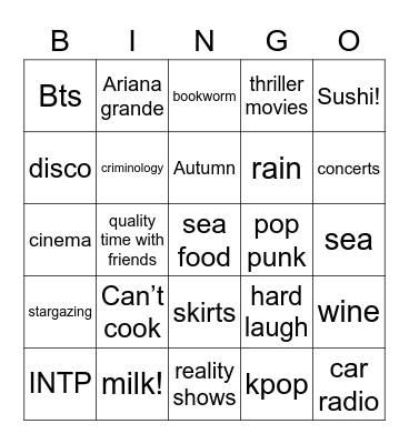 Mari’s Bingo Card
