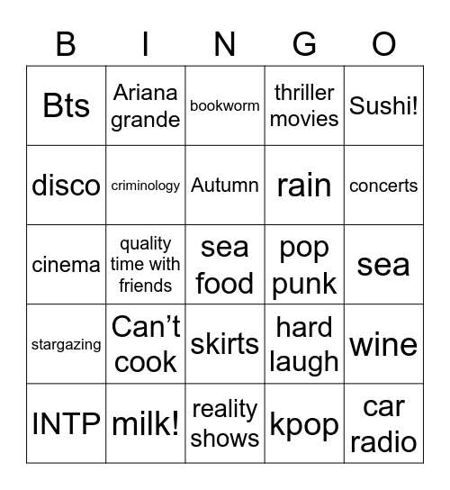 Mari’s Bingo Card