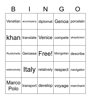 REWARDS + SS Unit 2 Vocabulary Bingo Card