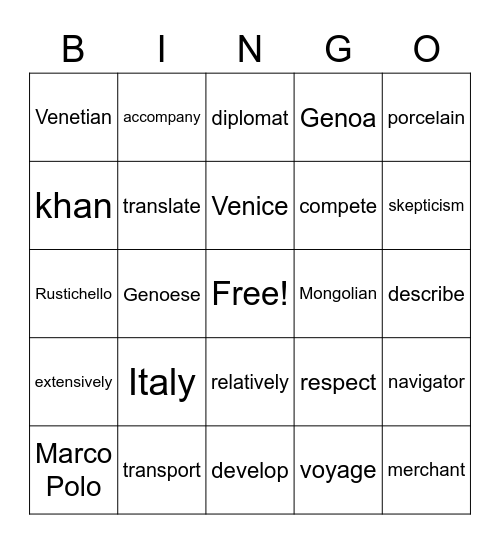 REWARDS + SS Unit 2 Vocabulary Bingo Card