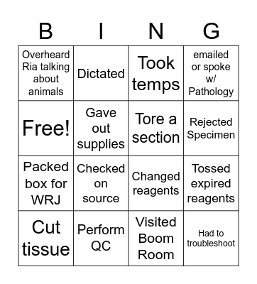 Histology Bingo Card