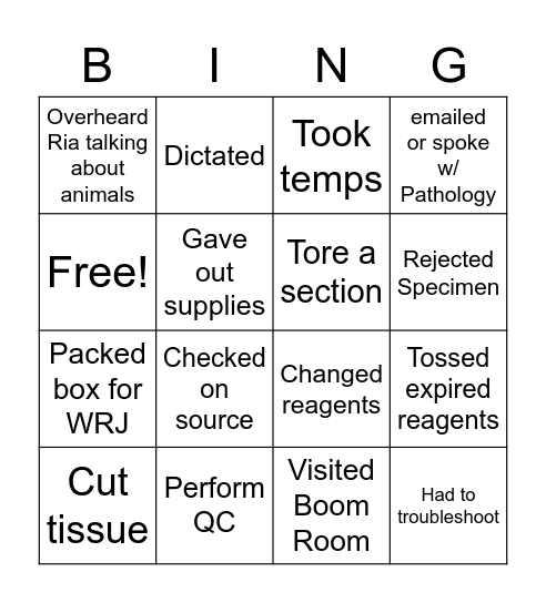 Histology Bingo Card