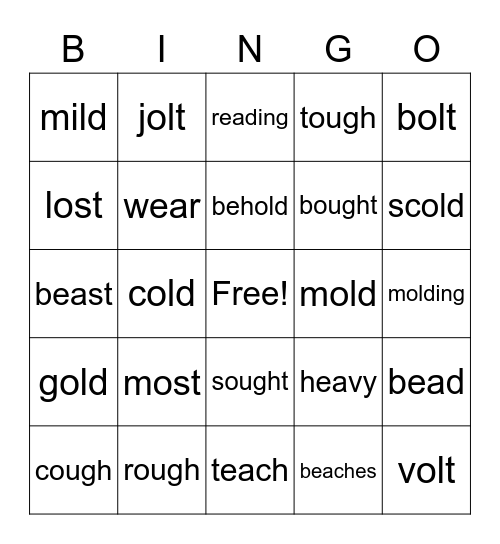 Other Vowel Patterns 7.1 Bingo Card