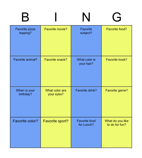 Friend Day Bingo Card