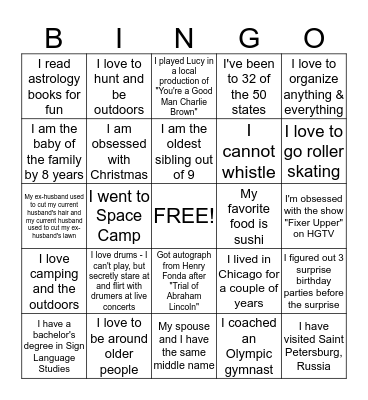 Field Services Team Meeting 09/02/2015 Bingo Card