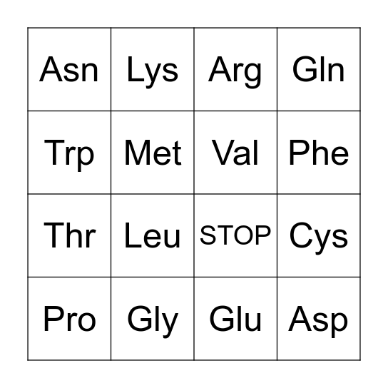 CODON! Bingo Card