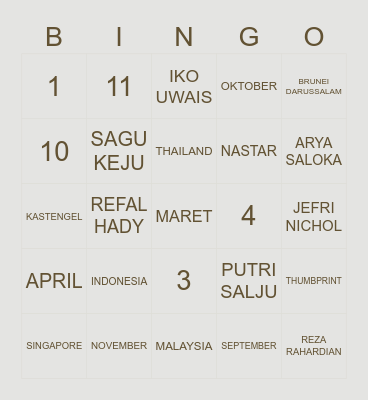 EVANGELINE Bingo Card