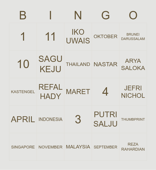 EVANGELINE Bingo Card