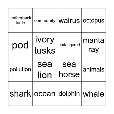 Ocean Animals Bingo Card