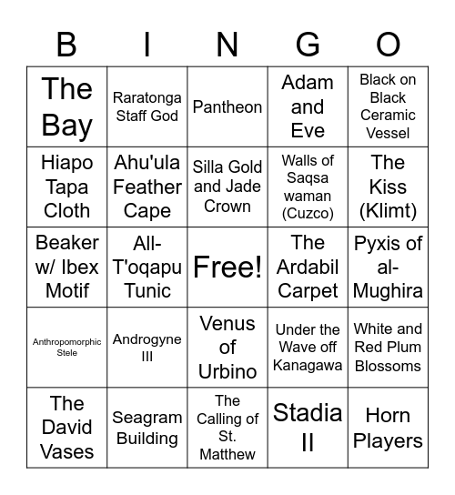 APAH Materials, Processes and Techniques Bingo Card