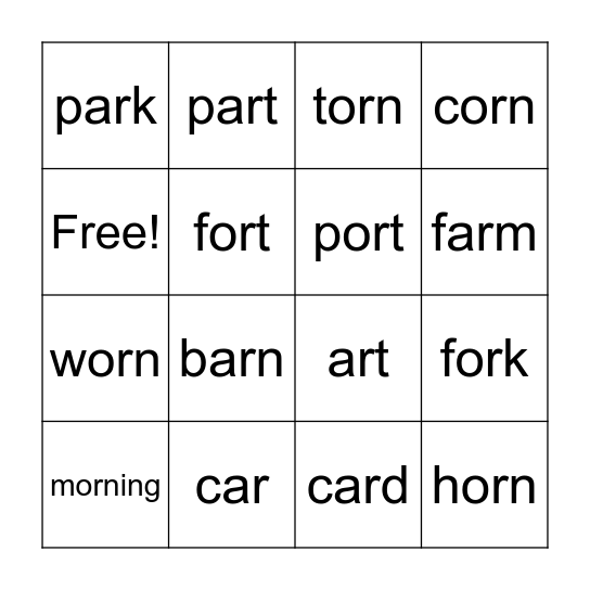 ar and or Bingo Card