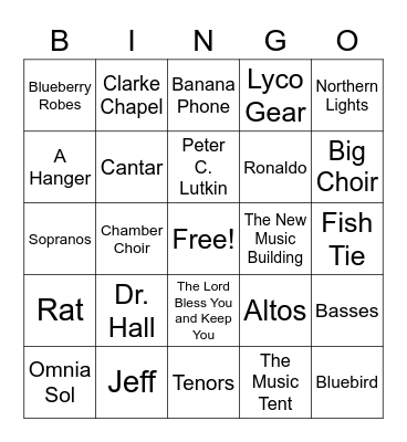 Choir Bingo Card