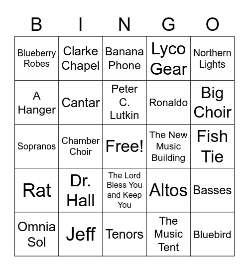 Choir Bingo Card