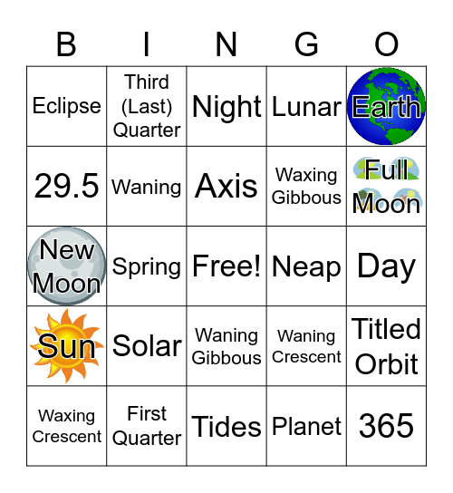 Moon Phases/Tides/Eclipses Bingo Card