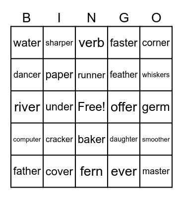 -er Words Bingo Card