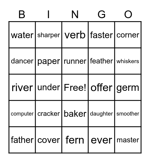 -er Words Bingo Card