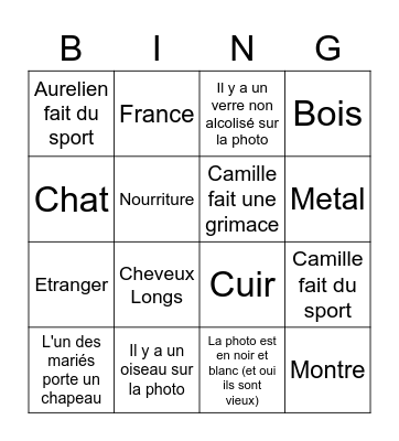 Bingo des Mariés Bingo Card