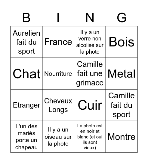Bingo des Mariés Bingo Card