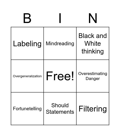 Thinking Traps Bingo Card