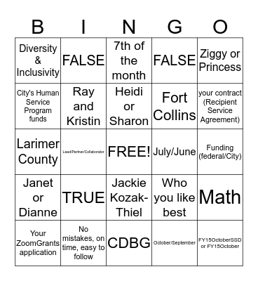 Funding Is Fun Bingo Card