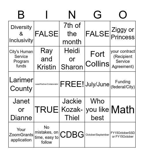 Funding Is Fun Bingo Card