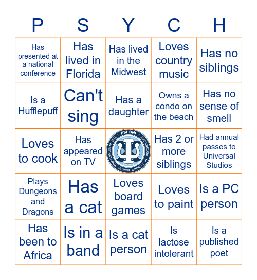 Psych Professor Bingo Card