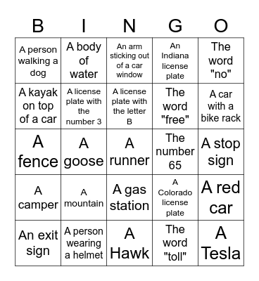 Road Trip BINGO Card