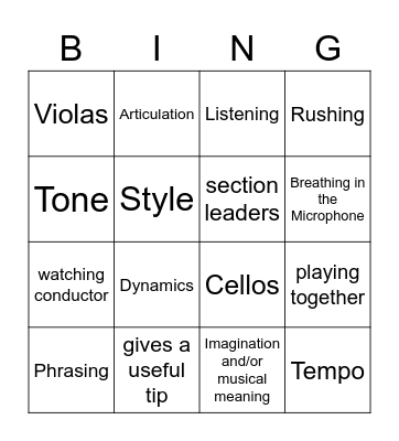 Dorkestra Bingo Card