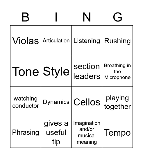 Dorkestra Bingo Card