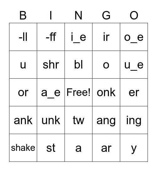 Phonics BINGO Card