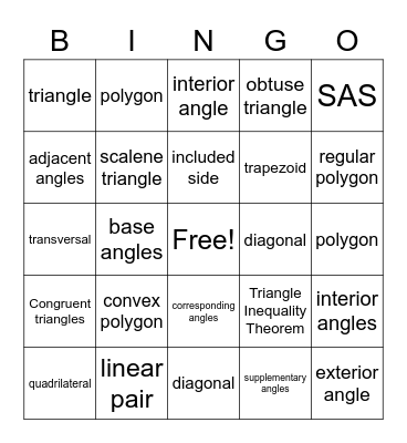 Geometry Bingo Card