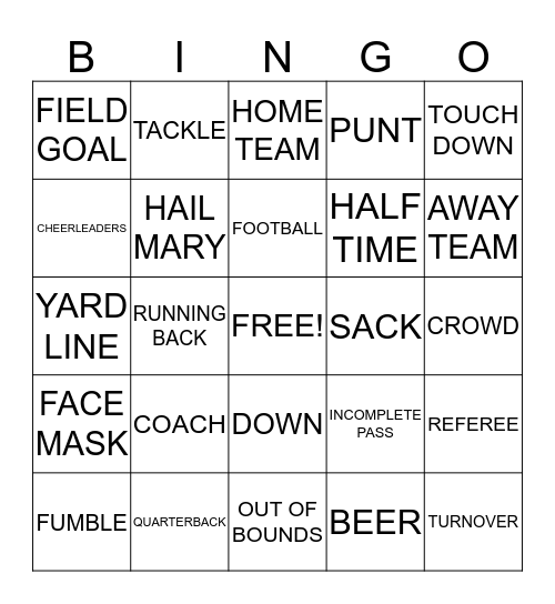 FOOTBALL BINGO Card