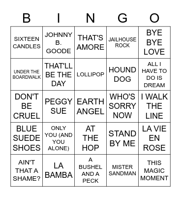 1950'S Bingo Card