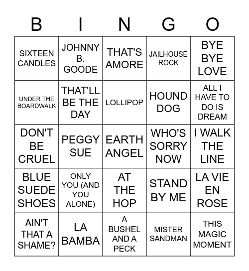 1950'S Bingo Card