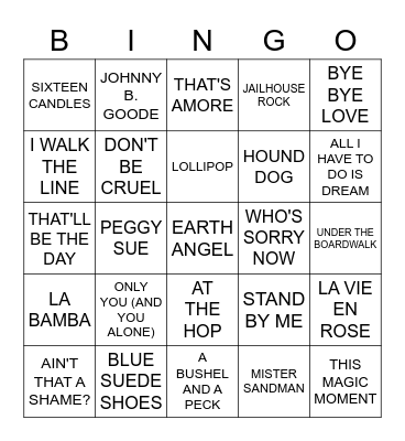 1950'S Bingo Card