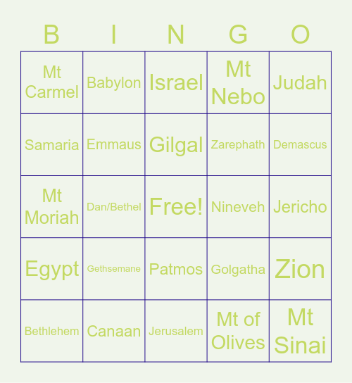 Biblical Places Bingo Card