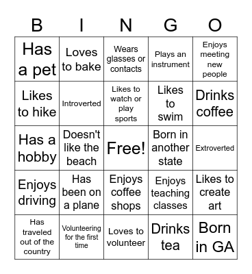 Getting to know you Bingo Card