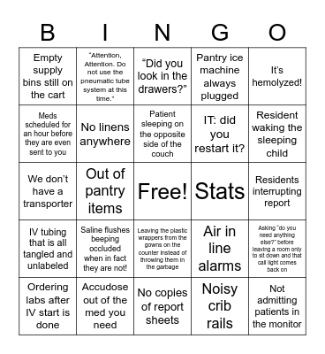 Nurses Week 2022 - Peds/PICU BINGO! Bingo Card