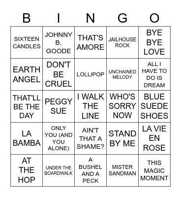 1950'S Bingo Card