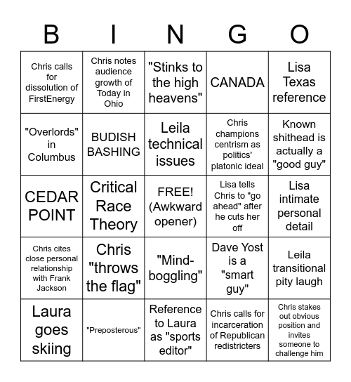 Today in Ohio Bingo! Bingo Card