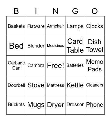 Household Items Bingo Card
