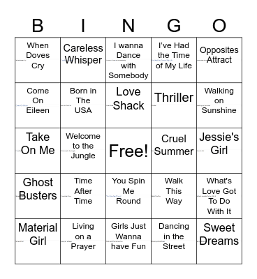 1980's Bingo Card